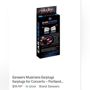Earaser Musician's Earplugs -Sz  Medium, New Open Box